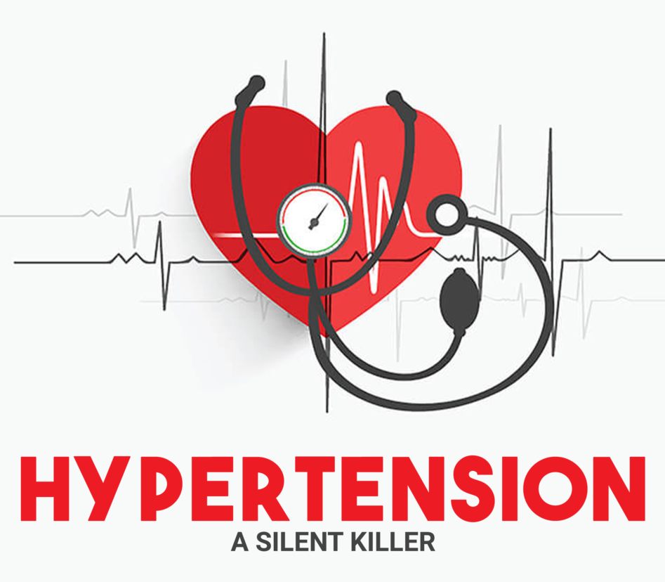 Illustration of a red heart with a stethoscope and a blood pressure gauge, symbolizing hypertension and cardiovascular health risks.