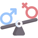 Illustration of male and female gender symbols on a balance scale, representing hormonal balance and endocrine health.