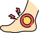 Illustration of a foot with a highlighted pain area around the ankle, indicating injury, inflammation, or joint discomfort.